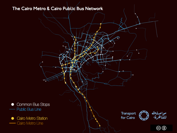 Visualization of Cairo's Buses and Metro - routes and stops by Transport for Cairo